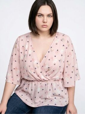 Disney Light Pink Floral Wrap-Style Blouse